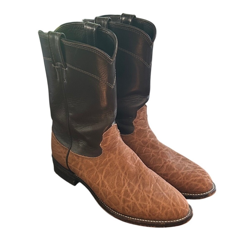 Vintage 80s Larry Mahan Cowboy Boots 9D Elephant Leather Western Ranch Exotic